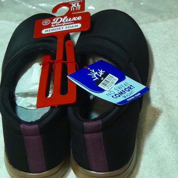 Deluce by Dearfoams Woman's Memory Foam Black Slippers XL US 11/12 - Picture 1 of 13